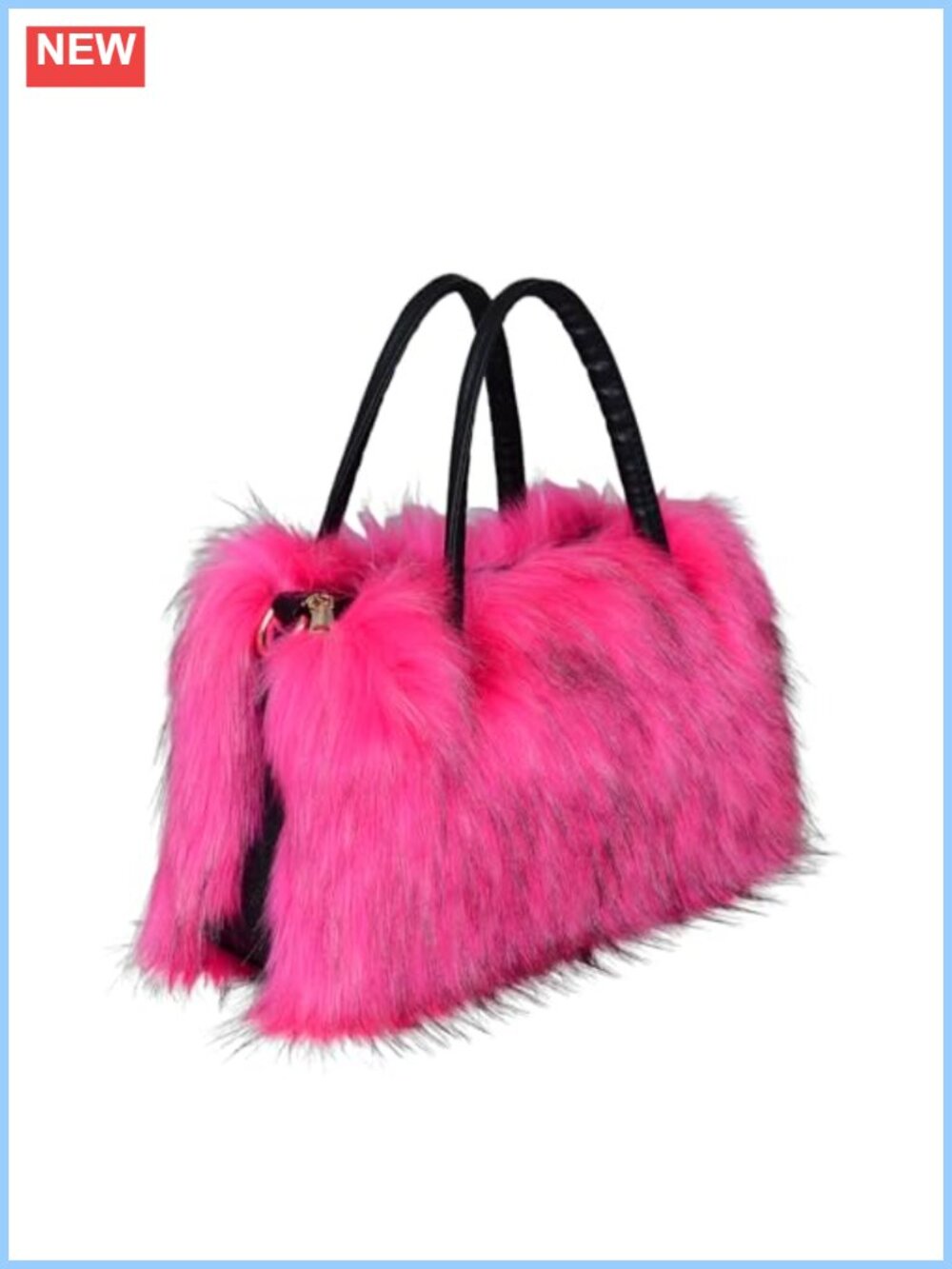 Faux Fur Crossbody Tote Bag with Leather Handle and Adjustable Strap